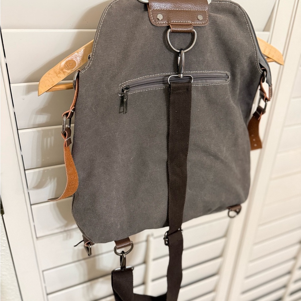 Stylish Brown Canvas Backpack - Picture 2 of 3